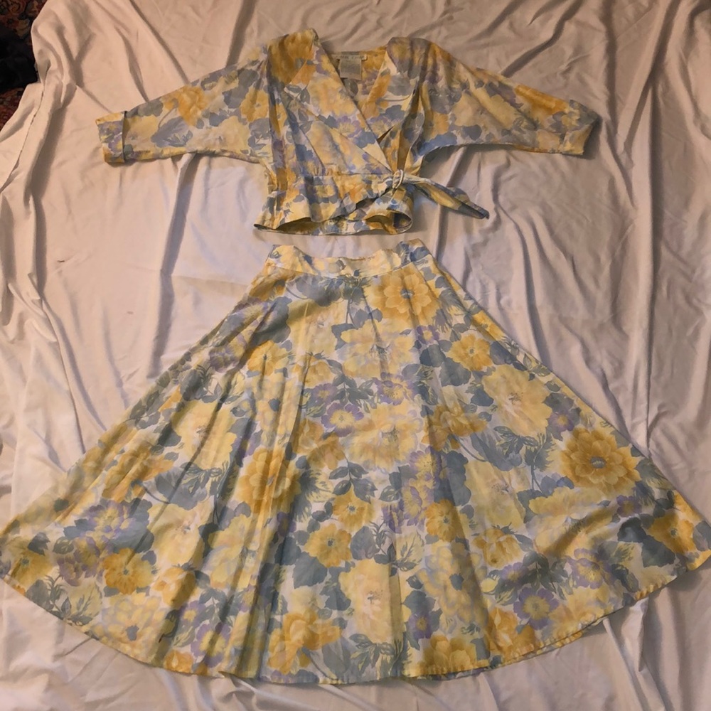 Floral Vintage Matching Skirt And Top Set